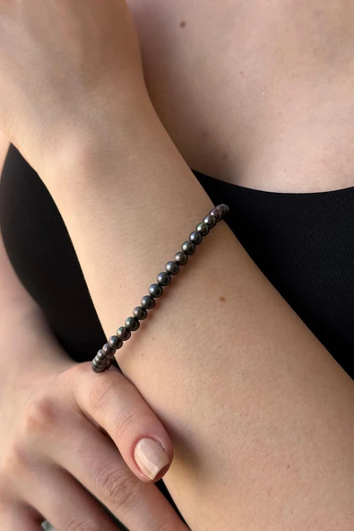 5 mm Siyah Doğal İnci Kolye Bileklik Küpe Üçlü Set ürün görseli 1