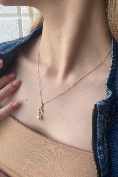 7,5 mm Halka Tatlı Su Doğal İnci Kolye ürün görseli 1