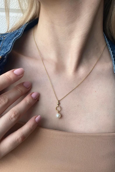 7,5 mm Halka Tatlı Su Doğal İnci Kolye - Resim 2