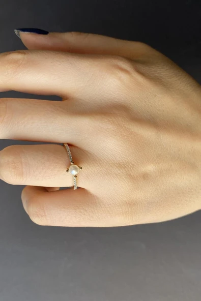0,07 Karat Doğal İnci Pırlanta Yüzük ürün görseli 1
