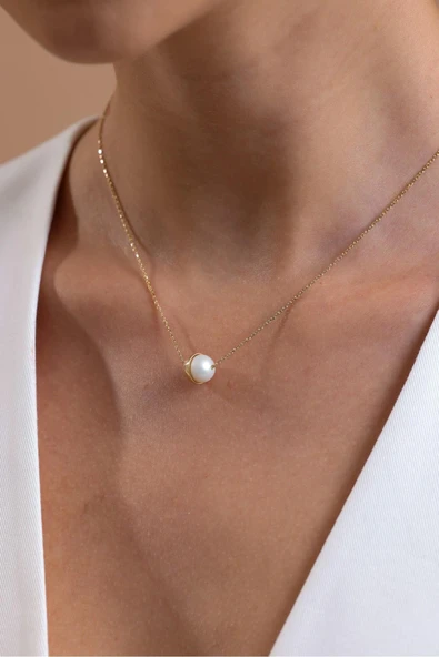 8,5 mm Kabuklu Doğal İnci Kolye ürün görseli 1