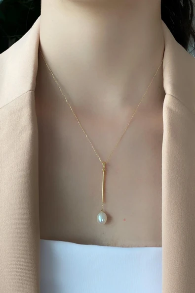 9,5 mm Tatlı Su Doğal İnci Kolye - Resim 3