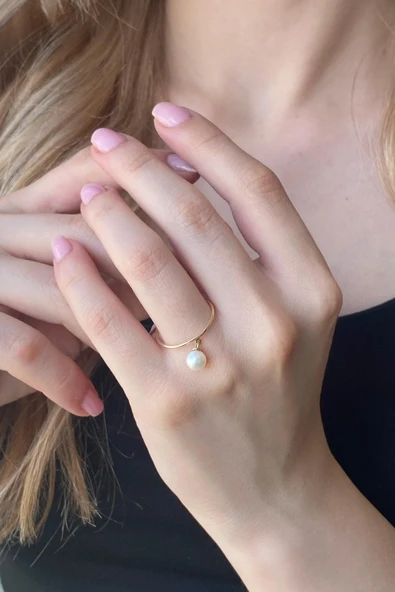 6,5 mm Doğal İnci Sallantılı Yüzük ürün görseli 1