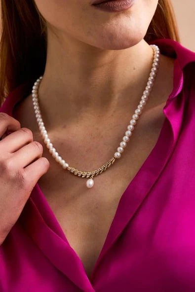 6,5 mm Tek Sıra Baget Doğal İnci Kolye ürün görseli 1