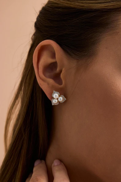 3,5 mm Zirkon Taşlı Doğal İnci Küpe ürün görseli 1