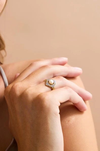 6,5 mm Baget Taşlı Doğal İnci Yüzük ürün görseli 1
