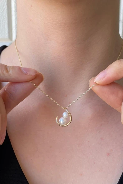 6,5 mm Çift Doğal İncili Kolye ürün görseli 1
