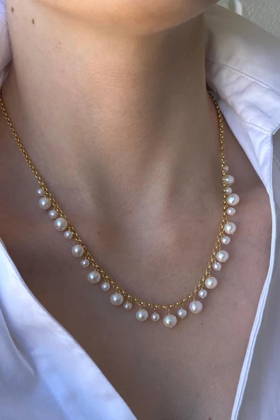 5,5 mm Doğal İncili Sallantılı Kolye ürün görseli 1
