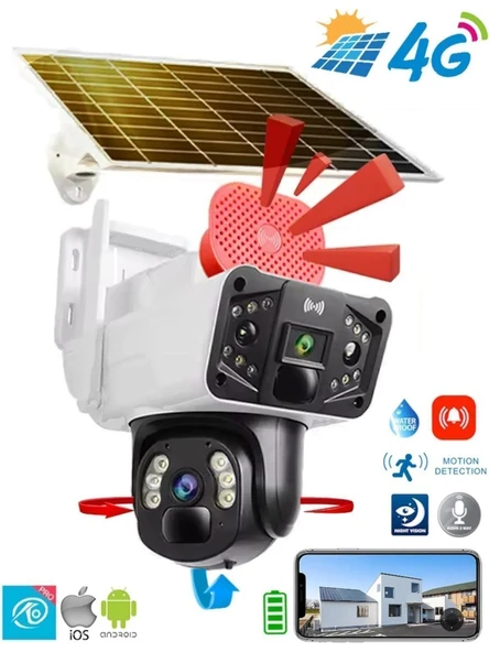 Okam 3915 4g 6mp Dual Lens Güneş Panelli Solar Sirenli Güvenlik Kamerası ürün görseli 1