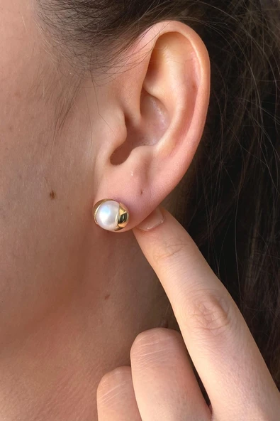 9,5 mm Doğal İnci Küpe - Resim 2