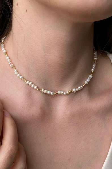 3,5 mm Dorika Toplu Çıtır Doğal İnci Kolye ürün görseli 1