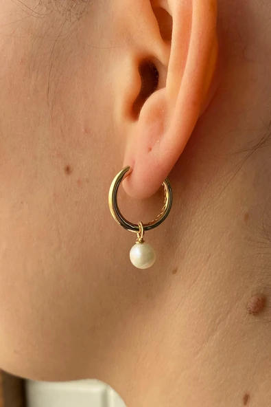 6,5 mm Sallantılı Doğal İnci Küpe ürün görseli 1