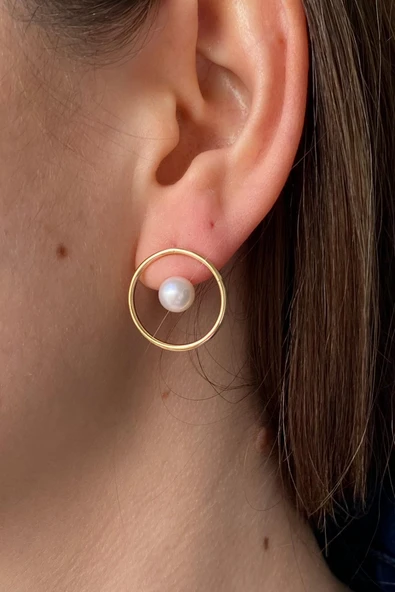 7,5 mm Daire Modelli Doğal İnci Küpe - Resim 3