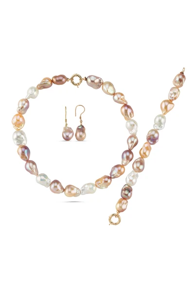 22,5 mm Multicolor Doğal Barok İnci Kolye Bileklik Küpe Üçlü Set ürün görseli 1