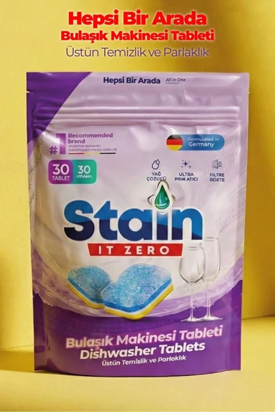 Stain İt Zero Hepsi Bir Arada Bulaşık Makinesi Tableti & Güçlü Temizlik Üstün Parlaklık- 30 Yıkama ürün görseli 1