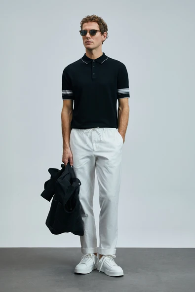 Lufian Erkek Kısa Kol Polo Yaka Minimalist Kazak - Günlük Stil ürün görseli 1