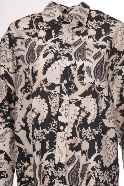 Terzi Dükkanı Oversize Gömlek Yaka Midi Kadın Takım - Vintage Desen ürün görseli 1