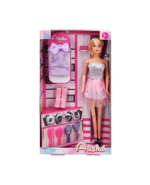 Alisha Gece Elbiseli Bebek Oyun Seti 14233 Gri Açık Pembe ürün görseli 1