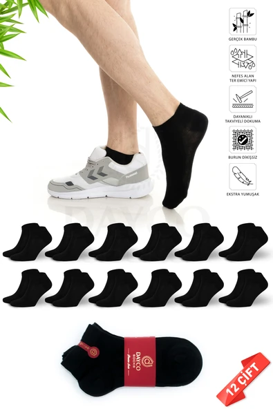 Premium Siyah Renk Erkek Bambu Patik Çorap 12li Set - 41-45 - 10500-DZ12-SYH ürün görseli 1