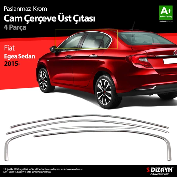 S-Dizayn Fiat Egea SD Krom Cam Üst Çıtası 4 Prç. 2015 Üzeri (Mat Krom) A+ Kalite ürün görseli 1