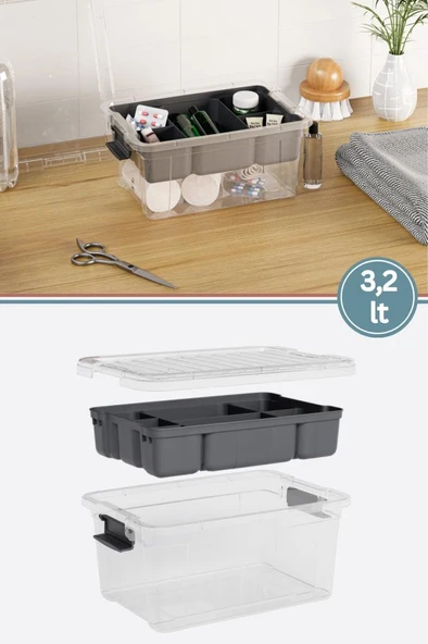 Flora Kilitli Bölmeli Saklama Kutusu, Bujiteri Takı İlaç Dikiş İp Kırtasiye Oyuncak Organizer 3,2 Litre ürün görseli 1