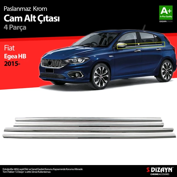 S-Dizayn Fiat Egea HB Krom Cam Çıtası 4 Prç. 2015 Üzeri (Mat Krom) A+ Kalite ürün görseli 1