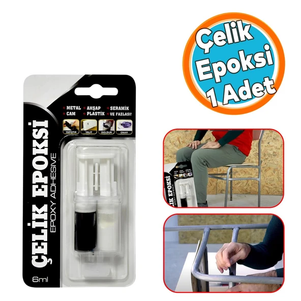 Çelik Epoksi Yapıştırıcı 6 ml Metal Plastik Seramik Cam Çelik Yalıtım Onarma Doldurma 1 Adet ürün görseli 1