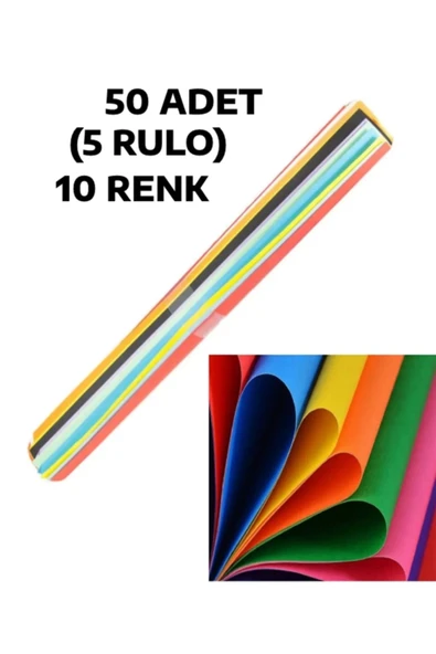 50 Adet 50x70 Cm Fon Kartonu 10 Renk(5 RULO) Büyük Fon Kartonu ürün görseli 1