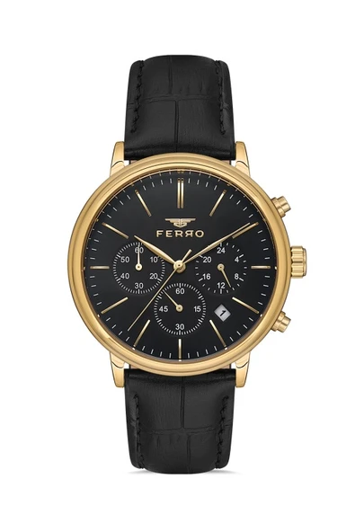Ferro Quartz Deri Siyah 41 mm Fonksiyonları Aktif Erkek Kol Saati ürün görseli 1