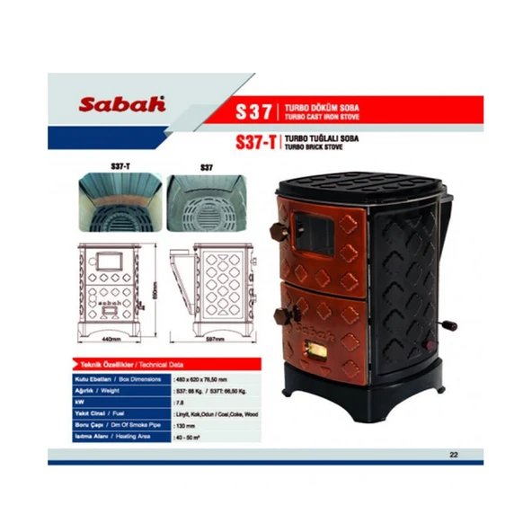 Sabah S37T Turbo Tuğlalı Soba - Resim 3
