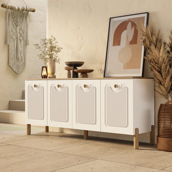 Mezza 1740 Napoli 180 Cm (Membran MDF Kapaklı) Bohem Konsol Sepet - Beyaz ürün görseli 1