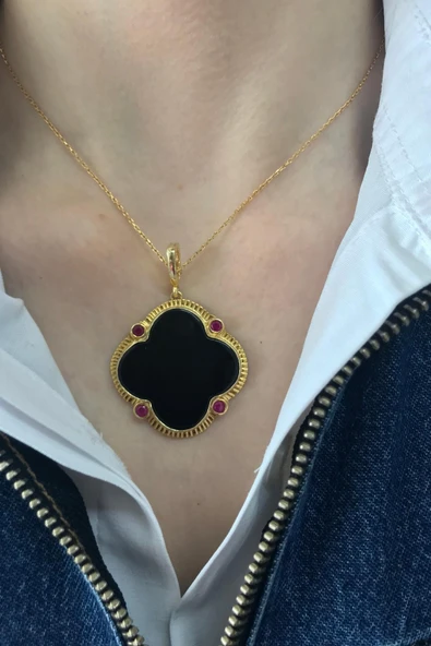 Pembe Mineli Onix Kadın Kolye - Resim 2