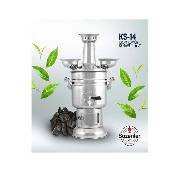 Sözenler 6 L Krom Odunlu Kömürlü Semaver ürün görseli 1