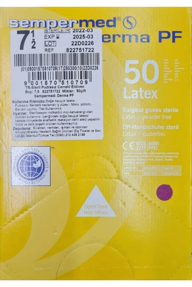 SEMPERCARE 7.5 Numara Pudrasız Steril Eldiven - Resim 2