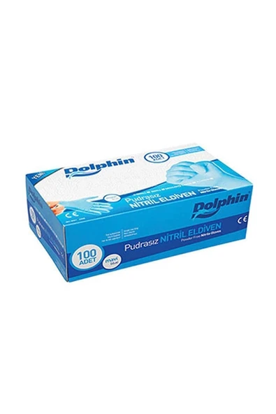 DOLPHİN Pudrasız Mavi Nitril Eldiven Muayene Eldiveni 100 Lü Large ürün görseli 1