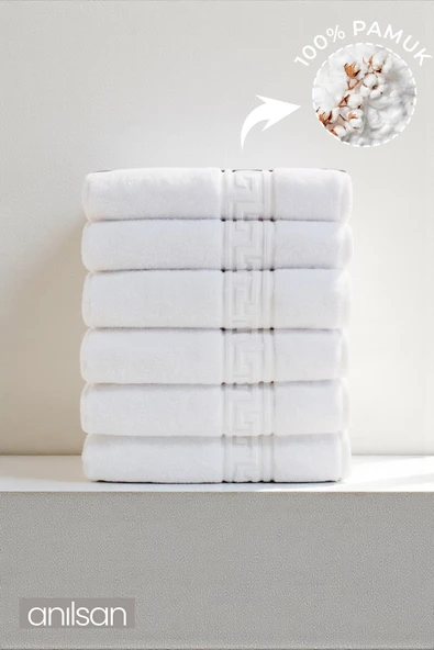 6'lı Beyaz Greek Mini El, Yüz Havlusu 75Gr. - 30x50 Cm, %100 Pamuk, Spa Ve Otel Havlusu ürün görseli 1