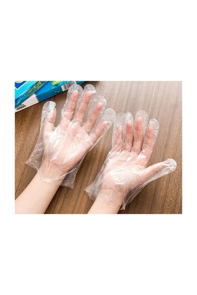 Plastik Tek Kullanımlık Koruyucu Şeffaf Poşet Eldiven 5 Paket X 100 Adet 500 Adet ürün görseli 1