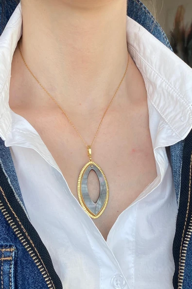 Oval Sedef Kolye - Resim 3
