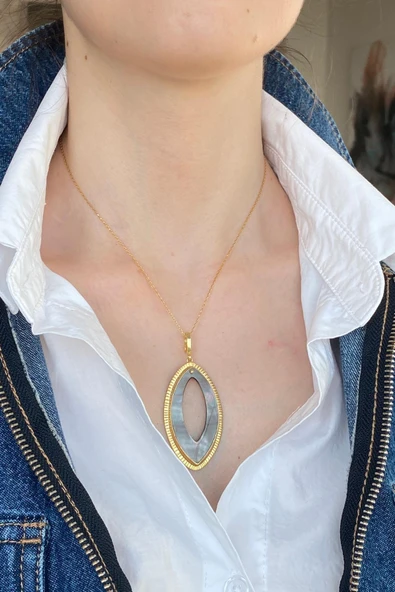 Oval Sedef Kolye - Resim 4