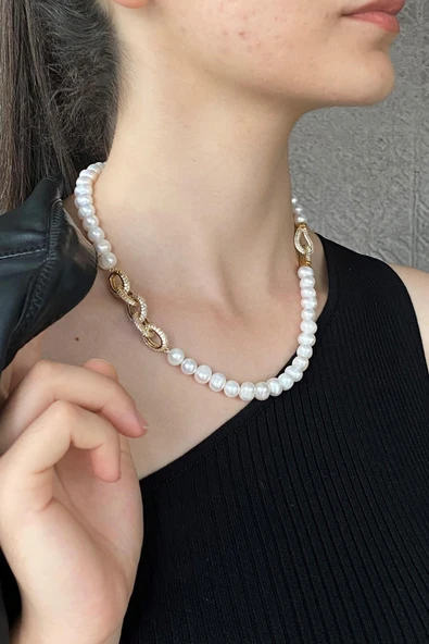 7,5 mm Doğal Tatlı Su İnci Kadın Kolye - Resim 3