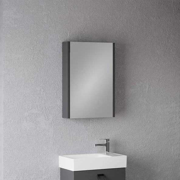 Denko Gloria 50 cm MDF Antrasit Gri Banyo Dolabı Aynalı Üst Modül ürün görseli 1