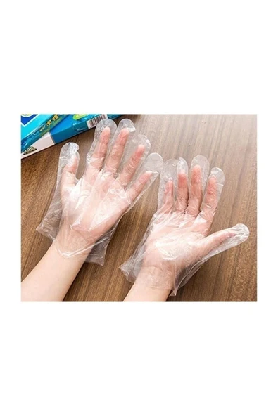 Plastik Tek Kullanımlık Koruyucu Şeffaf Poşet Eldiven 1 Paket 100 Adet ürün görseli 1