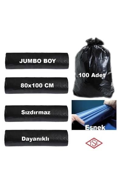Jumbo Boy Çöp Torbası 100 Adet (10LU 10 PAKET) Rulo Çöp Poşeti 80x110 Cm Dayanıklı ürün görseli 1