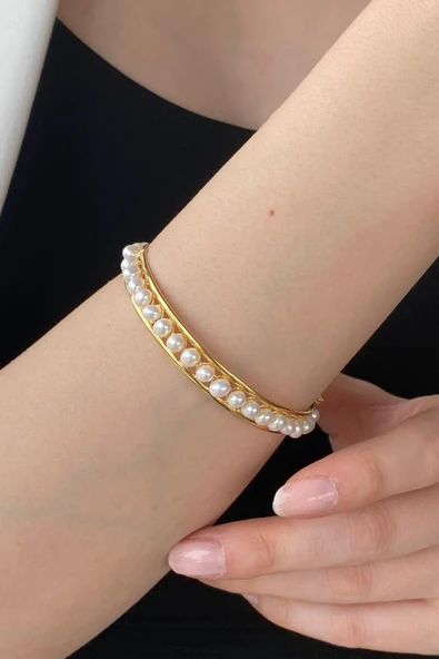 5,5 mm Tek Sıra Kelepçe Doğal İnci Bilezik ürün görseli 1