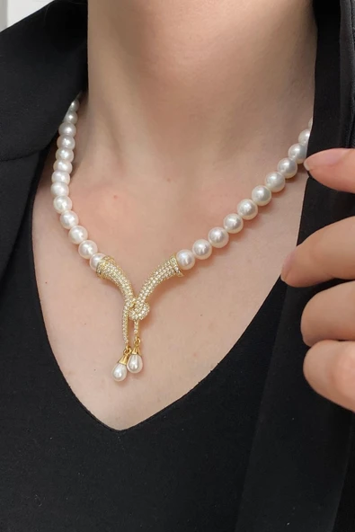 7,5 mm Fiyonk Doğal İnci Kadın Kolye ürün görseli 1