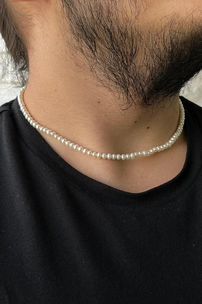 4,5 mm Sıralı Doğal İnci Erkek Kolye ürün görseli 1