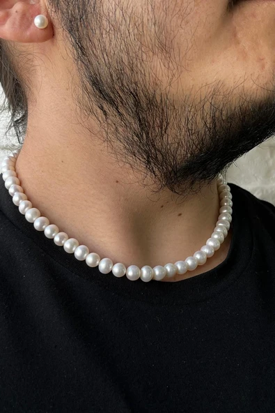 7,5 mm Doğal İnci Erkek Kolye ürün görseli 1