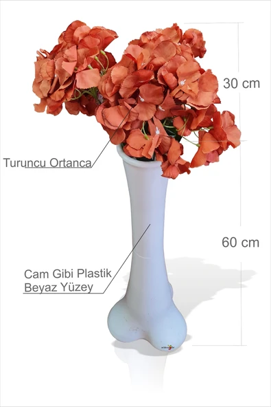 En Uzun Büyük Geniş Turuncu Ortanca 60 cm Kırılmaz İnce Belli Dengeli Devrilmez Kırılmaz Konik Vazo ürün görseli 1