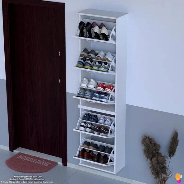 Modilayn VARBİ UMAY' 2 Li Asma Kapı Önü 52x193x26 cm’ lik 5 Düşer Kapak 10 Göz Bölmeli Ayakkabılık ürün görseli 1