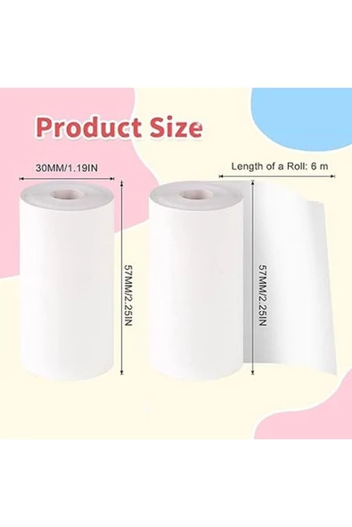 MEGAMUS Çocuk kamerası için 3 rulo termal kağıt, 57 x 30 mm termal yazıcı kağıdı, beyaz rulo ürün görseli 1